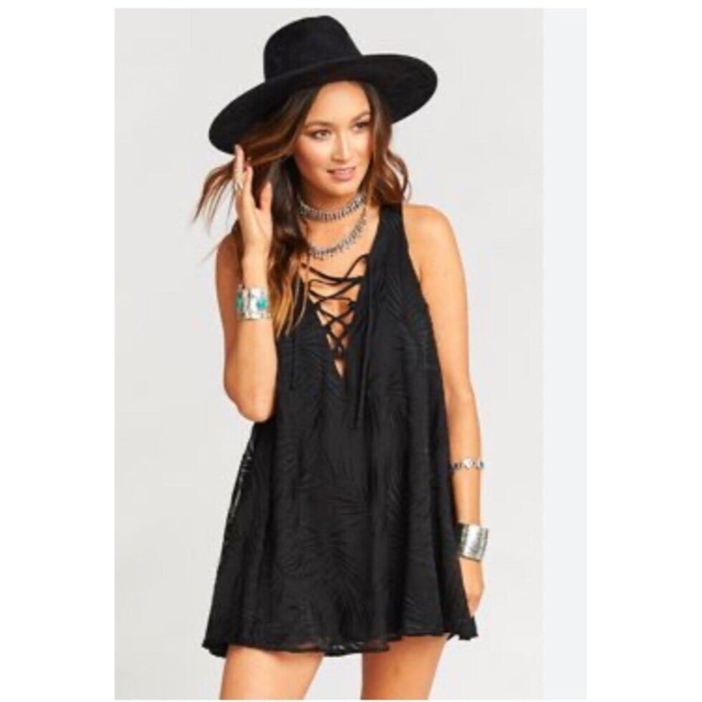 Show Me Your Mumu Chiffon Palm Tree Black Dress Size Small Short Sleeveless